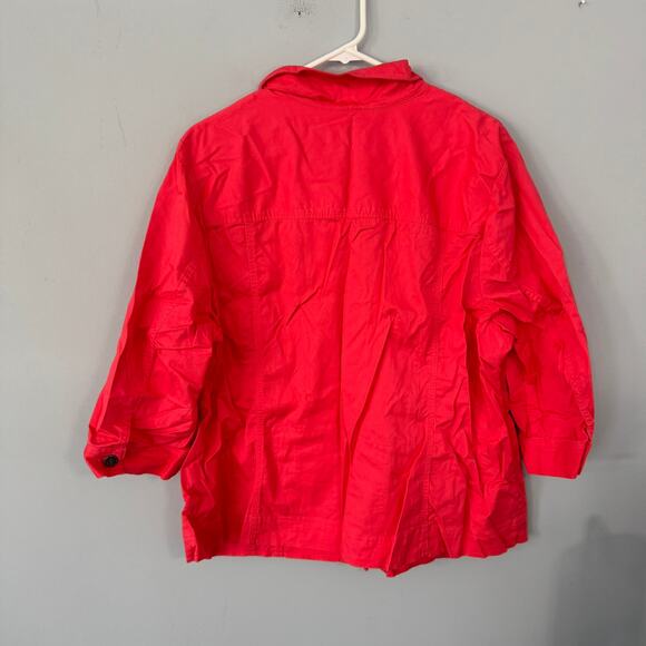 CJ Banks Button Down Top / Lightweight Blazer Plus Size 2X Bright Coral Pink - Picture 2 of 7